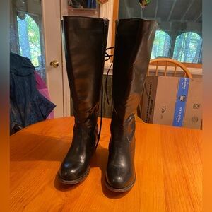 Black Leather wide Calf Knee-High Boots